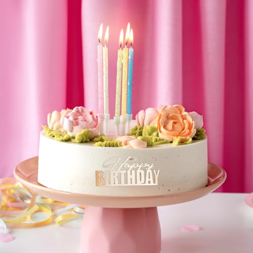 Qianyu 6 Packs Happy Birthday Cake Toppers Happy Birthday Acrylic Cake Topper Decorations Supplies Gold Cupcake Toppers for Children or Adults Cake Inserts DIY Cake Decor Souvenirs