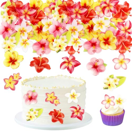 Ercadio 40 PCS Edible Wafer Paper Flowers Cupcake Toppers Summer Theme Flowers Cupcake Picks Edible Flowers Cake Decorations for Flowers Theme Wedding Party Kids Birthday Party Cake Supplies