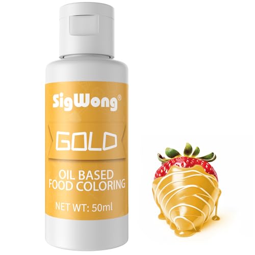 Oil Based Food Coloring for Chocolate - 50ml Gold Upgraded Edible Oil Based Food Dye for Cake Decorating, Baking, Candy Melts, Cookie, Icing Frosting, Fondant, Meringues - 1.69 Fl.Oz Bottles