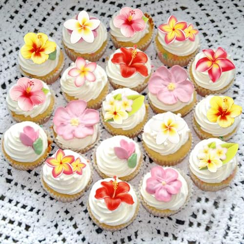 Ercadio 40 PCS Edible Wafer Paper Flowers Cupcake Toppers Summer Theme Flowers Cupcake Picks Edible Flowers Cake Decorations for Flowers Theme Wedding Party Kids Birthday Party Cake Supplies