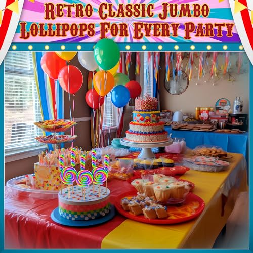 Large Rainbow Lollipops Swirl & Round Lollipops 12pk- Large Lollipops Individually Wrapped For Carnival Party Favors - Giant Lollipops,Jumbo Lollipops,Big Lollipops,Swirl Lollipops,Carnival Lollipops