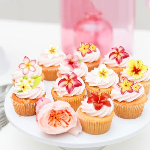 Ercadio 40 PCS Edible Wafer Paper Flowers Cupcake Toppers Summer Theme Flowers Cupcake Picks Edible Flowers Cake Decorations for Flowers Theme Wedding Party Kids Birthday Party Cake Supplies