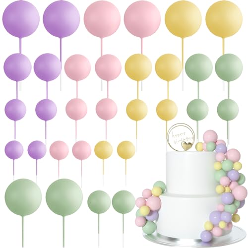 ASTARON 32 Pcs Ball Cake Topper Decorations Mini Balloons Cake Topper Sticks Foam Balls Cake Picks Cake Topper Balls Cake Decorations for Wedding Party Birthday Cake Toppers (Colorful)