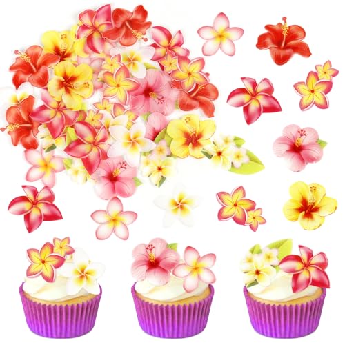Ercadio 40 PCS Edible Wafer Paper Flowers Cupcake Toppers Summer Theme Flowers Cupcake Picks Edible Flowers Cake Decorations for Flowers Theme Wedding Party Kids Birthday Party Cake Supplies