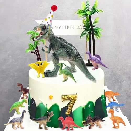 Dinosaur Birthday Decorations - Dinosaur Cake Toppers With Mini Hat - Funny Dino Cake Decoration Party Supplies Gift Ideas for Boys Girls Kids