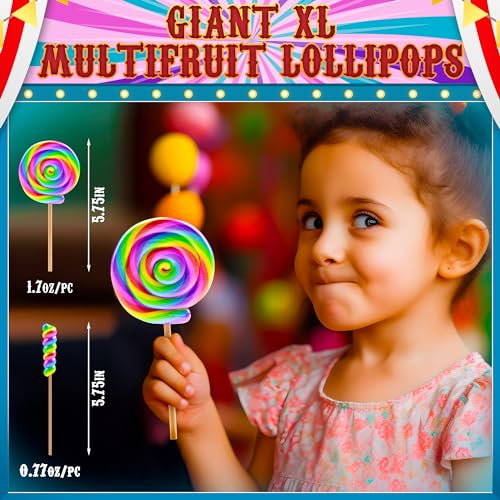 Large Rainbow Lollipops Swirl & Round Lollipops 12pk- Large Lollipops Individually Wrapped For Carnival Party Favors - Giant Lollipops,Jumbo Lollipops,Big Lollipops,Swirl Lollipops,Carnival Lollipops