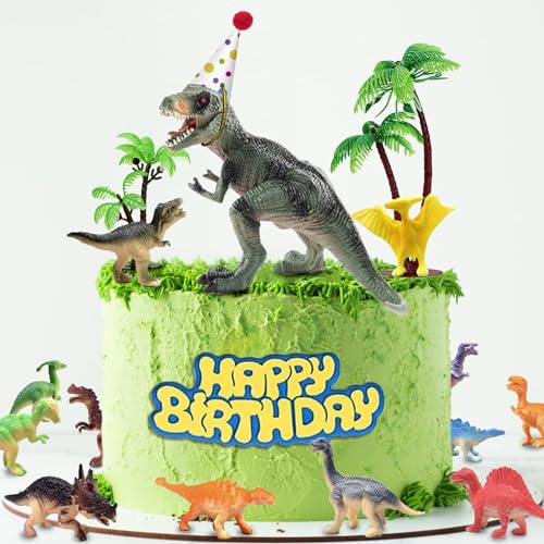 Dinosaur Birthday Decorations - Dinosaur Cake Toppers With Mini Hat - Funny Dino Cake Decoration Party Supplies Gift Ideas for Boys Girls Kids