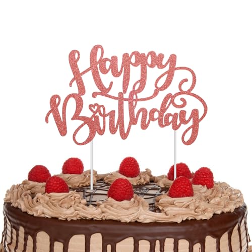 Happy Birthday Cake Topper Rose Gold Glitter Happy Birthday Cake Decoration for Kids & Adults Cupcake Topper Cake Decoration for 1st 12th 16th 18th 21st 39th 40th 50th 70th Birthday Party Cake Dec