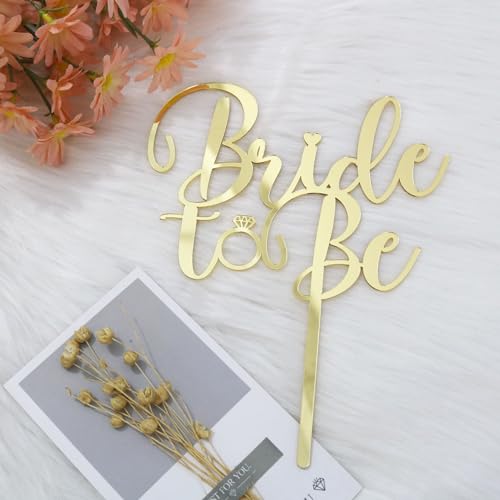 Sodasos Mirror acrylic Bride to Be Cake Topper - Bridal Shower Cake Topper,for Wedding Shower/Engagement/Bachelorette/Hen Party Decorations (gold)