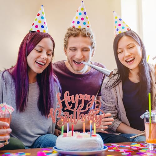 Happy Birthday Cake Topper Rose Gold Glitter Happy Birthday Cake Decoration for Kids & Adults Cupcake Topper Cake Decoration for 1st 12th 16th 18th 21st 39th 40th 50th 70th Birthday Party Cake Dec