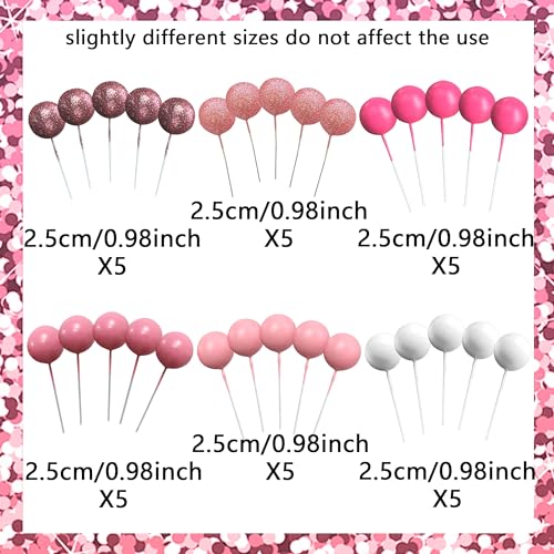 30PCS Glittery Pink Balls Cake Decoration Baby Shower Cake decoration Pink Leaves Palm Leaves Cake Decoration Boho Cake Decoration for Wedding Birthday Bachelorette Party