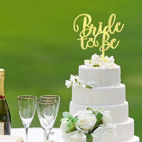 Sodasos Mirror acrylic Bride to Be Cake Topper - Bridal Shower Cake Topper,for Wedding Shower/Engagement/Bachelorette/Hen Party Decorations (gold)