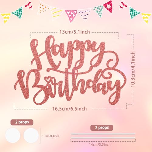 Happy Birthday Cake Topper Rose Gold Glitter Happy Birthday Cake Decoration for Kids & Adults Cupcake Topper Cake Decoration for 1st 12th 16th 18th 21st 39th 40th 50th 70th Birthday Party Cake Dec