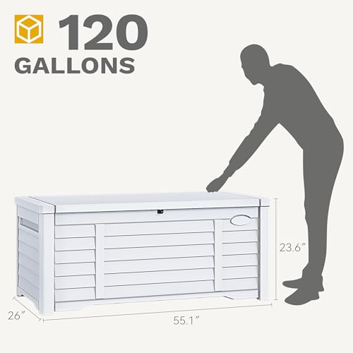 DWVO 120 Gallon Resin Outdoor Storage Box, White