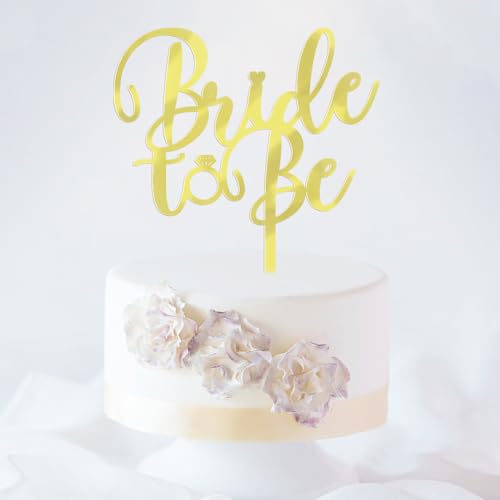 Sodasos Mirror acrylic Bride to Be Cake Topper - Bridal Shower Cake Topper,for Wedding Shower/Engagement/Bachelorette/Hen Party Decorations (gold)