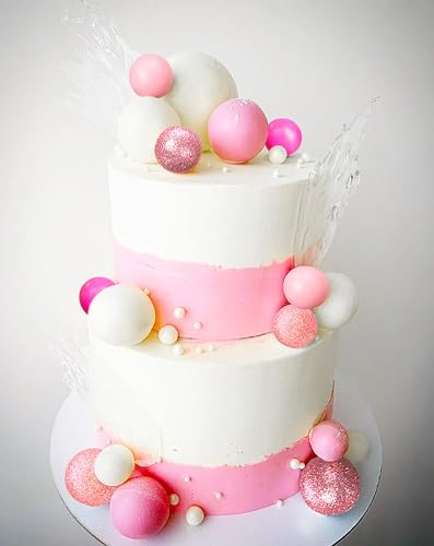30PCS Glittery Pink Balls Cake Decoration Baby Shower Cake decoration Pink Leaves Palm Leaves Cake Decoration Boho Cake Decoration for Wedding Birthday Bachelorette Party