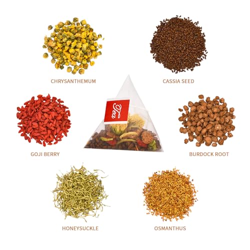 Lynginya Chrysanthemum Cassia Seed Tea, 8 Tea Bags with Burdock Root, Osmanthus, Goji Berries, Honeysuckle - Natural Herbal Tea - Earthy and Fragrant - Sugar Free & Caffeine Free