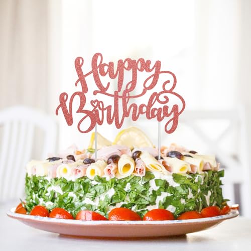 Happy Birthday Cake Topper Rose Gold Glitter Happy Birthday Cake Decoration for Kids & Adults Cupcake Topper Cake Decoration for 1st 12th 16th 18th 21st 39th 40th 50th 70th Birthday Party Cake Dec