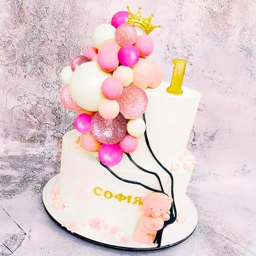 30PCS Glittery Pink Balls Cake Decoration Baby Shower Cake decoration Pink Leaves Palm Leaves Cake Decoration Boho Cake Decoration for Wedding Birthday Bachelorette Party