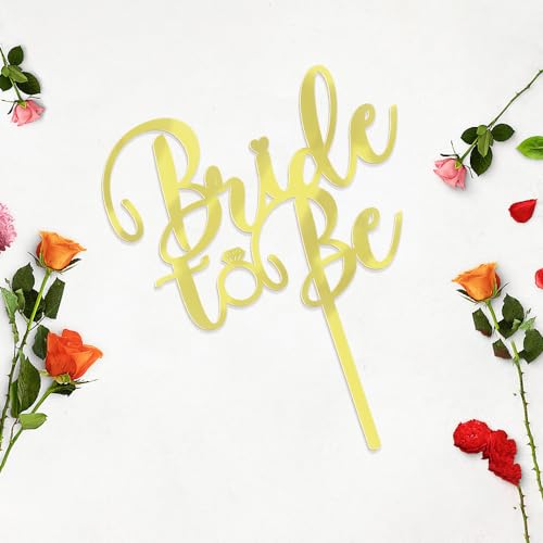 Sodasos Mirror acrylic Bride to Be Cake Topper - Bridal Shower Cake Topper,for Wedding Shower/Engagement/Bachelorette/Hen Party Decorations (gold)