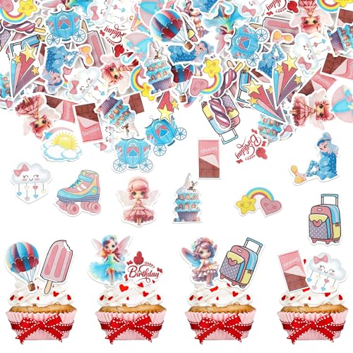 72 PCS Edible Fairy Cupcake Toppers Ballet Dancer Wing Angel Fairy Cupcake Picks Sun Rainbow Cupcake Decorations for Fairy Theme Baby Shower Wedding Birthday Party Cake Decorations Supplies