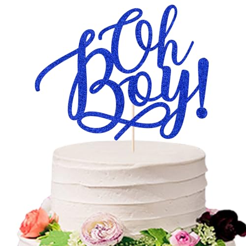 Sodasos Glitter Oh Boy Cake topper,Baby Shower Cake Topper,for It'a A Boy Baby Boy Baby Shower Cake Party Decoration Supplies (navy blue)
