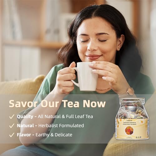 Lynginya Chrysanthemum Cassia Seed Tea, 8 Tea Bags with Burdock Root, Osmanthus, Goji Berries, Honeysuckle - Natural Herbal Tea - Earthy and Fragrant - Sugar Free & Caffeine Free