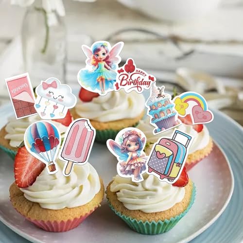 72 PCS Edible Fairy Cupcake Toppers Ballet Dancer Wing Angel Fairy Cupcake Picks Sun Rainbow Cupcake Decorations for Fairy Theme Baby Shower Wedding Birthday Party Cake Decorations Supplies