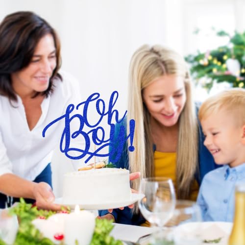 Sodasos Glitter Oh Boy Cake topper,Baby Shower Cake Topper,for It'a A Boy Baby Boy Baby Shower Cake Party Decoration Supplies (navy blue)