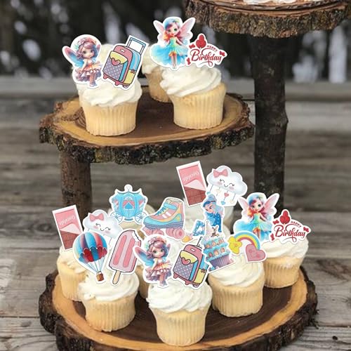 72 PCS Edible Fairy Cupcake Toppers Ballet Dancer Wing Angel Fairy Cupcake Picks Sun Rainbow Cupcake Decorations for Fairy Theme Baby Shower Wedding Birthday Party Cake Decorations Supplies