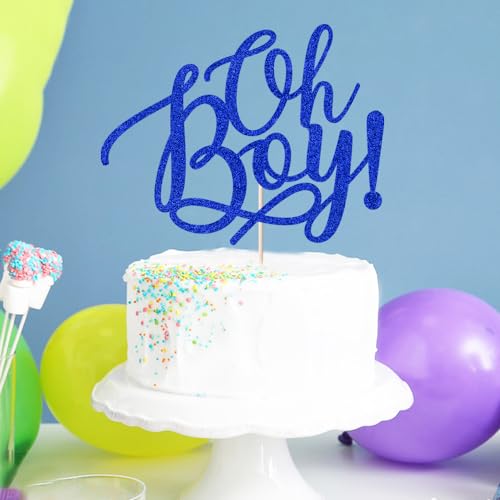 Sodasos Glitter Oh Boy Cake topper,Baby Shower Cake Topper,for It'a A Boy Baby Boy Baby Shower Cake Party Decoration Supplies (navy blue)