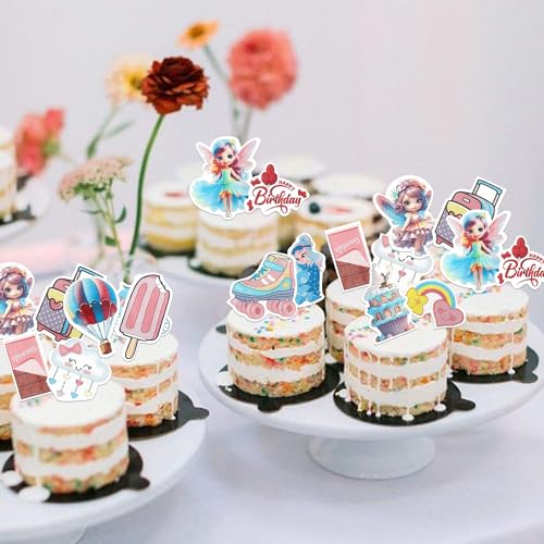 72 PCS Edible Fairy Cupcake Toppers Ballet Dancer Wing Angel Fairy Cupcake Picks Sun Rainbow Cupcake Decorations for Fairy Theme Baby Shower Wedding Birthday Party Cake Decorations Supplies
