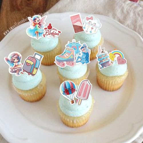 72 PCS Edible Fairy Cupcake Toppers Ballet Dancer Wing Angel Fairy Cupcake Picks Sun Rainbow Cupcake Decorations for Fairy Theme Baby Shower Wedding Birthday Party Cake Decorations Supplies