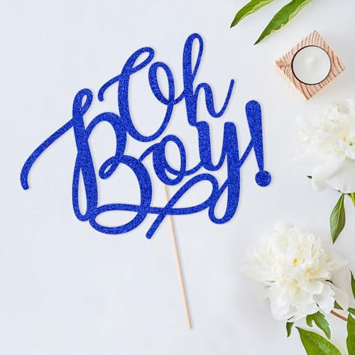 Sodasos Glitter Oh Boy Cake topper,Baby Shower Cake Topper,for It'a A Boy Baby Boy Baby Shower Cake Party Decoration Supplies (navy blue)