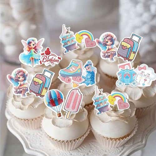 72 PCS Edible Fairy Cupcake Toppers Ballet Dancer Wing Angel Fairy Cupcake Picks Sun Rainbow Cupcake Decorations for Fairy Theme Baby Shower Wedding Birthday Party Cake Decorations Supplies