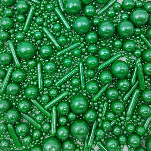 Edible Christmas Green Pearl Sugar Sprinkles Candy Mix Size Baking Edible Cake Decorations Cupcake Toppers Cookie Decorating Wedding Party Valentine Halloween Christmas Supplies 100g/3.53oz
