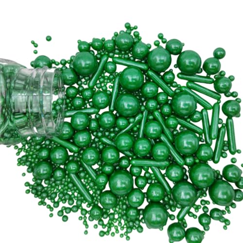 Edible Christmas Green Pearl Sugar Sprinkles Candy Mix Size Baking Edible Cake Decorations Cupcake Toppers Cookie Decorating Wedding Party Valentine Halloween Christmas Supplies 100g/3.53oz