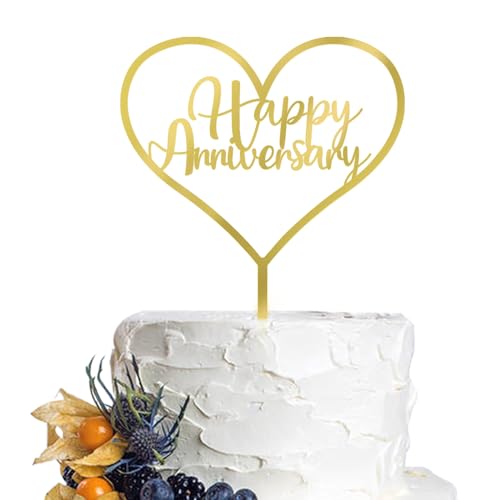 Dcokska Gold Acrylic Happy Anniversary Cake Topper，for Birthday Party ，Wedding Anniversary ，Company Anniversary Party Decorations Supplies (Acrylic Happy Anniversary, gold)