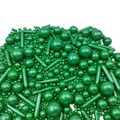 Edible Christmas Green Pearl Sugar Sprinkles Candy Mix Size Baking Edible Cake Decorations Cupcake Toppers Cookie Decorating Wedding Party Valentine Halloween Christmas Supplies 100g/3.53oz