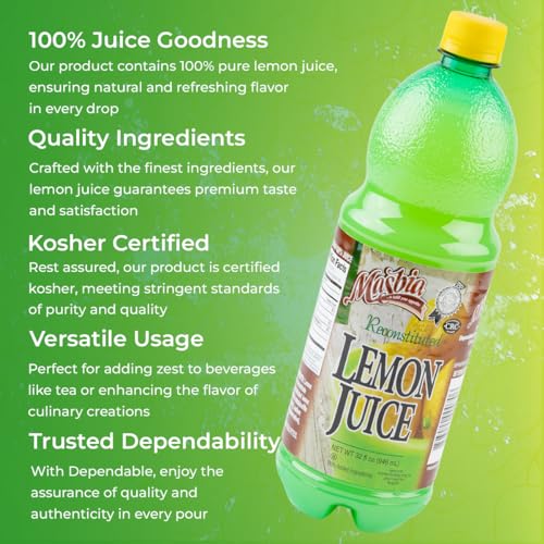 Dependable Food Lemon Juice - 32 Fl. Oz.- Reconstituted Juice for Flavoring, Dressings, Marinades & More - Kosher Certified