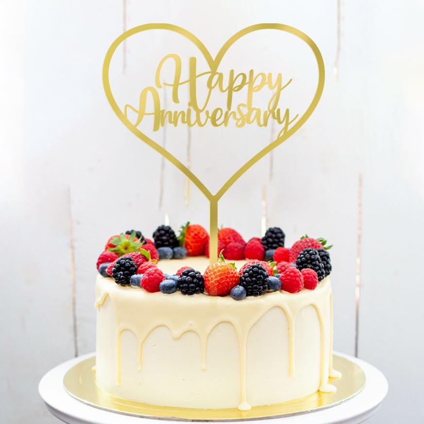 Dcokska Gold Acrylic Happy Anniversary Cake Topper，for Birthday Party ，Wedding Anniversary ，Company Anniversary Party Decorations Supplies (Acrylic Happy Anniversary, gold)