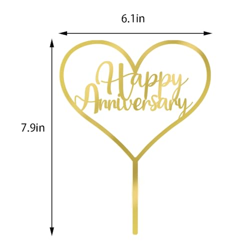 Dcokska Gold Acrylic Happy Anniversary Cake Topper，for Birthday Party ，Wedding Anniversary ，Company Anniversary Party Decorations Supplies (Acrylic Happy Anniversary, gold)