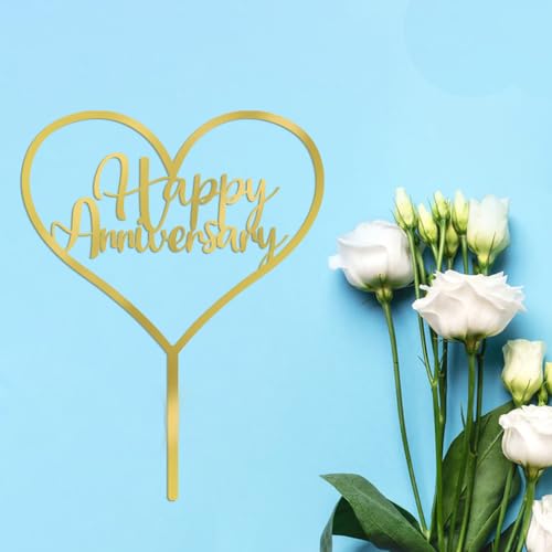 Dcokska Gold Acrylic Happy Anniversary Cake Topper，for Birthday Party ，Wedding Anniversary ，Company Anniversary Party Decorations Supplies (Acrylic Happy Anniversary, gold)