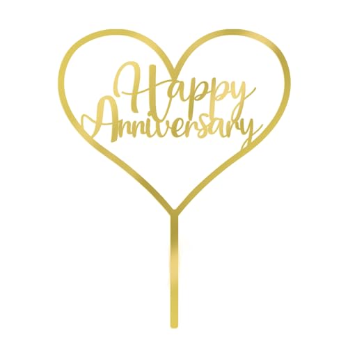 Dcokska Gold Acrylic Happy Anniversary Cake Topper，for Birthday Party ，Wedding Anniversary ，Company Anniversary Party Decorations Supplies (Acrylic Happy Anniversary, gold)