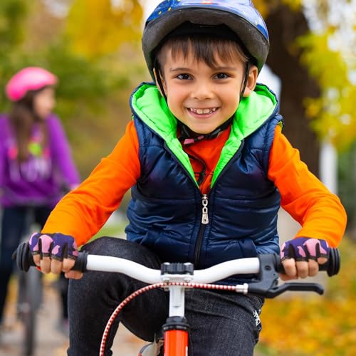 Boao 3 Pairs Kids Half Finger Gloves Sport Gloves Non-Slip Gel Gloves for Children Cycling Riding Biking (Vibrant,8-12 Years)