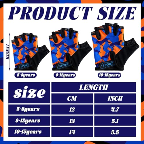 Boao 3 Pairs Kids Half Finger Gloves Sport Gloves Non-Slip Gel Gloves for Children Cycling Riding Biking (Vibrant,8-12 Years)