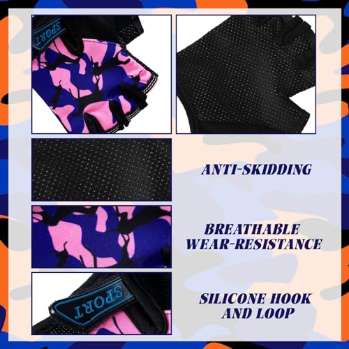 Boao 3 Pairs Kids Half Finger Gloves Sport Gloves Non-Slip Gel Gloves for Children Cycling Riding Biking (Vibrant,8-12 Years)