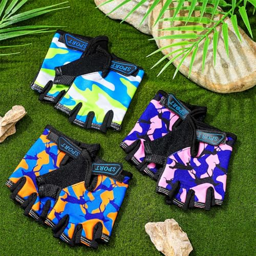 Boao 3 Pairs Kids Half Finger Gloves Sport Gloves Non-Slip Gel Gloves for Children Cycling Riding Biking (Vibrant,8-12 Years)