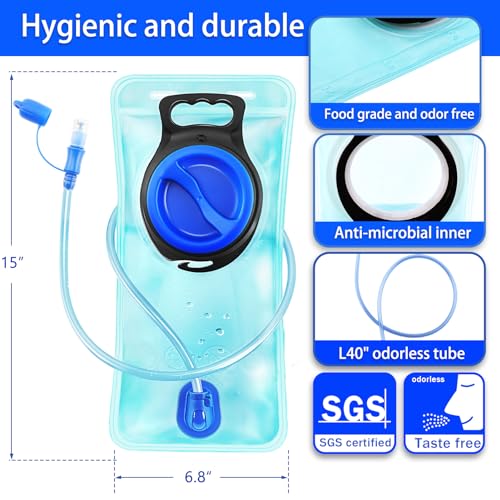 CHERAINTI Hydration Bladder, 2L Water Bladder for Hiking Backpack Leak Proof Water Reservoir Storage, 2 Liter BPA-Free Water Pouch Hydration Pack Replacement for Biking Climbing Cycling Running, Blue