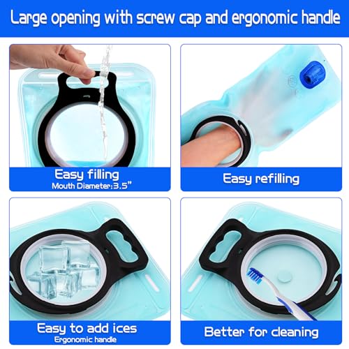 CHERAINTI Hydration Bladder, 2L Water Bladder for Hiking Backpack Leak Proof Water Reservoir Storage, 2 Liter BPA-Free Water Pouch Hydration Pack Replacement for Biking Climbing Cycling Running, Blue